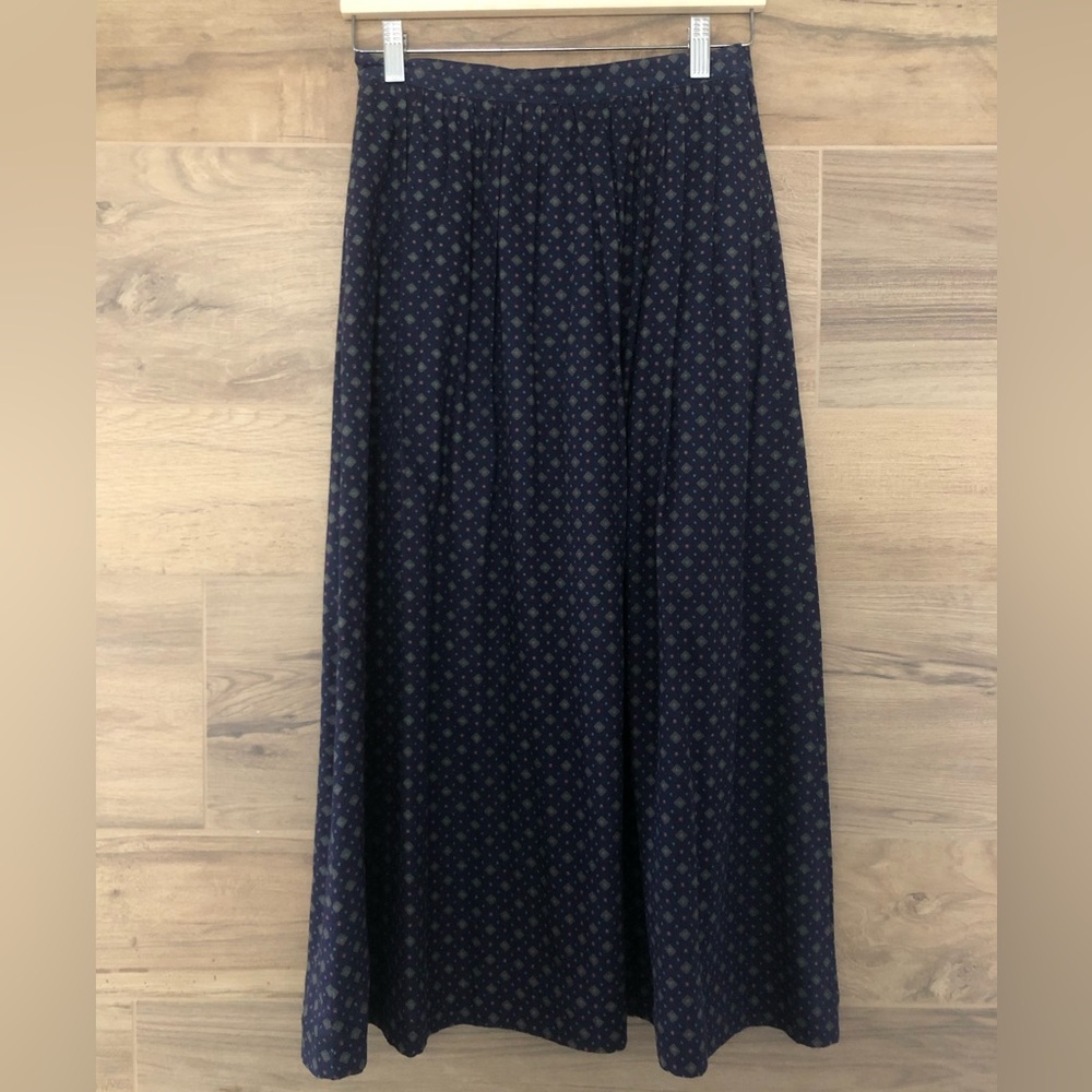 Vintage J Crew Navy Diamond Patterned Midi Skirt Size 10 - Picture 2 of 9